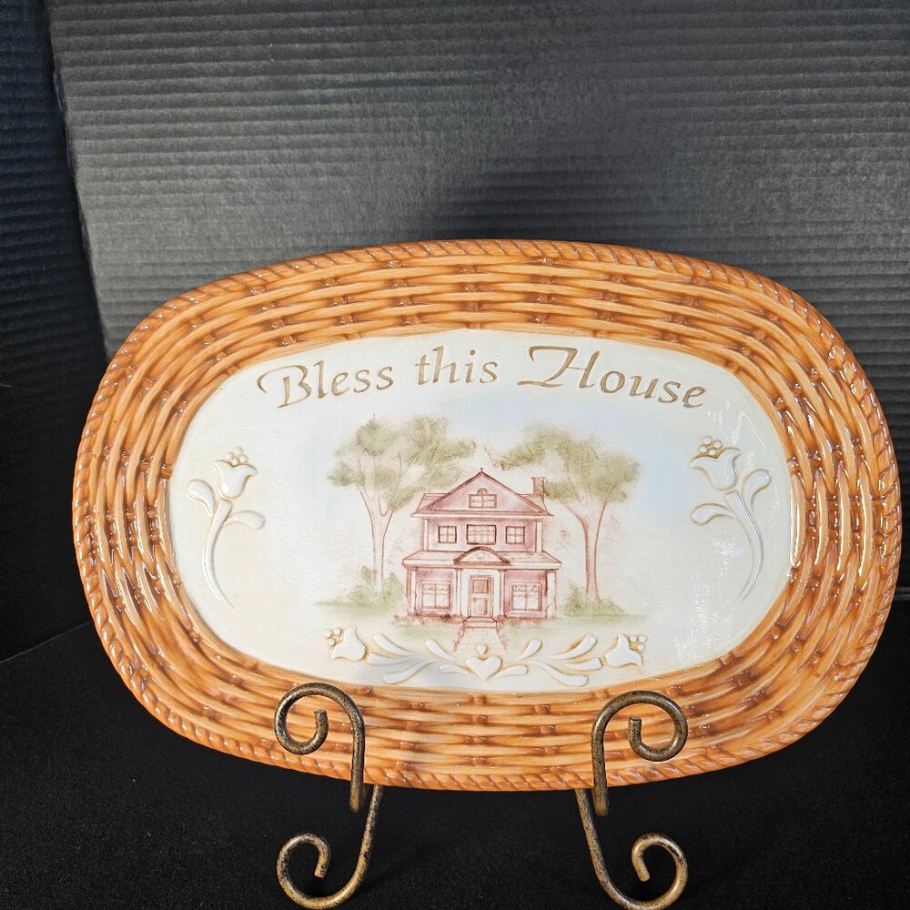 Amscan Inc Ceramic "Bless This House" Rectangular Serving Platter
